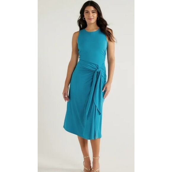 Sofia Vergara Ruched Tie Tank Maxi Dress in Blue Sz L NWT - Picture 1 of 8